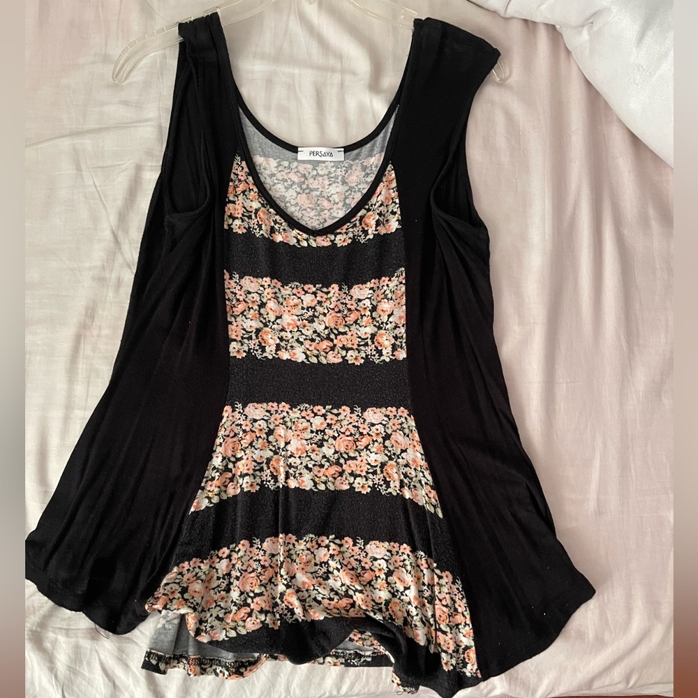 Black Floral Peplum Top